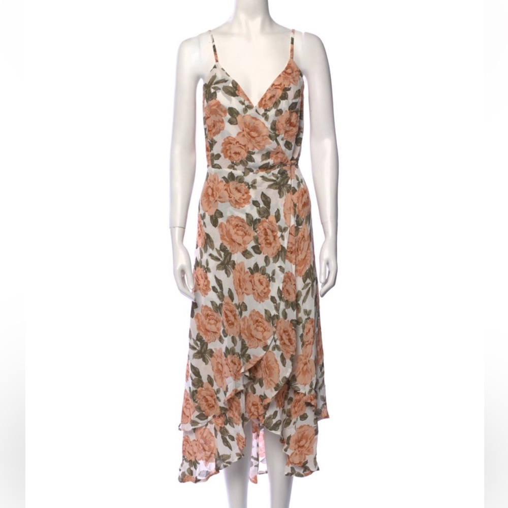 Reformation White Midi Dress with Peach Floral Print